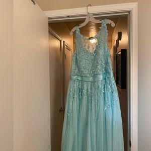 Gorgeous Baby blue prom dress with floral and pearl  detailing